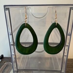 Green Oval Wooden Drop Earrings | Statement Earrings | Item 0343